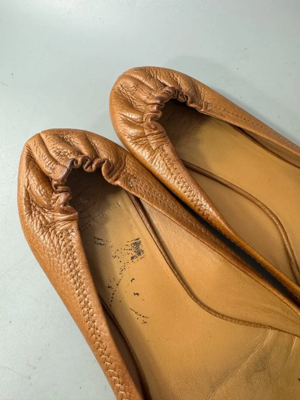 Tory Burch Reva Brown Leather Scrunch Ballet Flats, Size 10 M